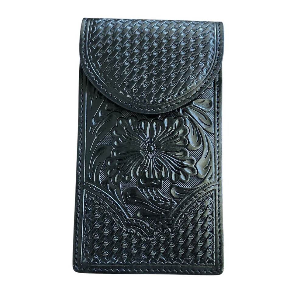 Ranger Belt Co Black Leather Phone Case Tooled Magnetic Closure Clip Vertical